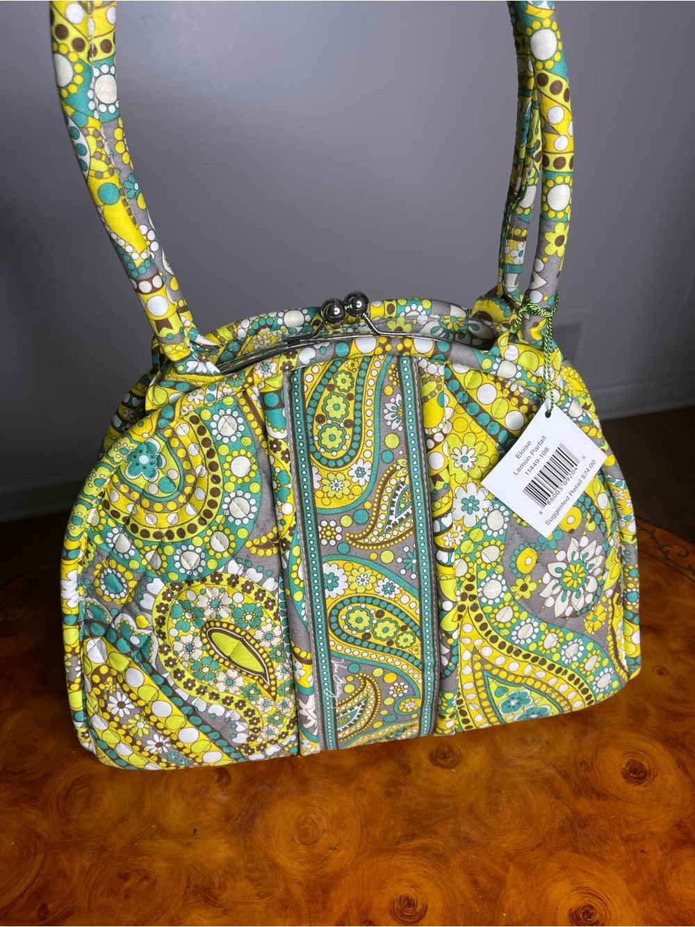Vera Bradley Yellow and Teal Quilted Paisley Dome Shoulder Bag